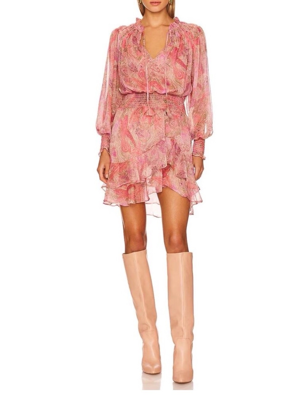 Misa Los Angeles Pink Paisley Ruffle Blouse
